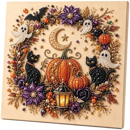 Halloween Ghost Pearl Art DIY Kit, Spooky Cute 3D Diamond Painting Crafts for Adults, DIY Fall Home Decor Wall Art, Beginner DIY Seasonal Party Gift