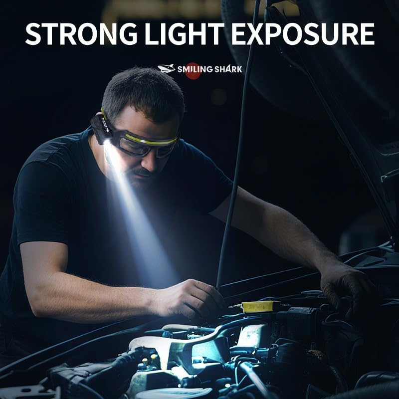 Rechargeable LED Headlamp Glasses with Motion Sensor, 5 Lighting Modes, USB-C Charging & Dual Spotlights for Camping and Auto Repair
