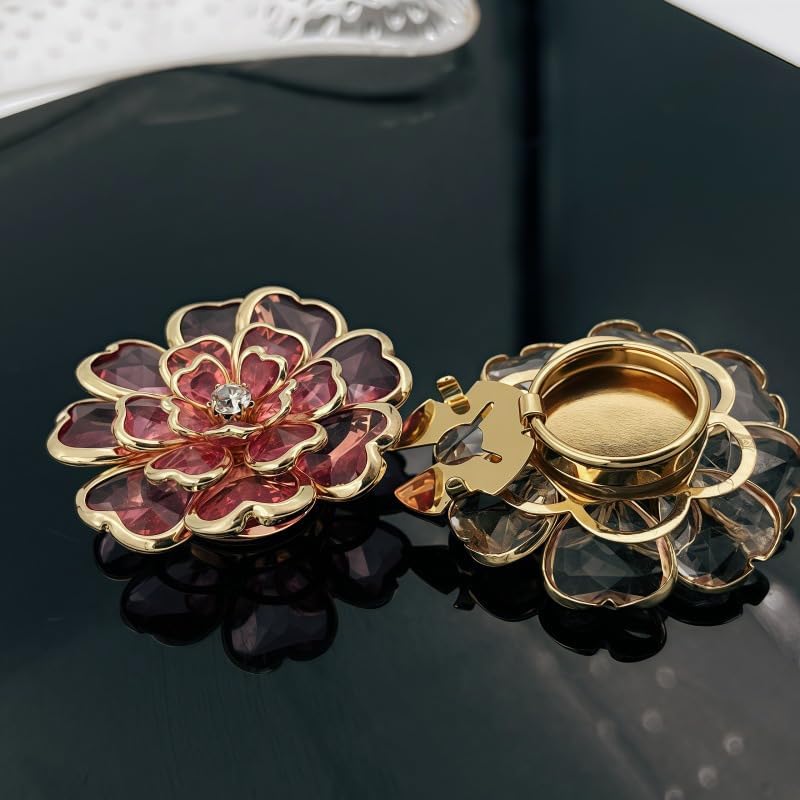 2-Pack Flower Rhinestone Button Covers, 38mm / 1.49 in Crystal Clip-On Jewelry for Blouses, Shirts & Clothing