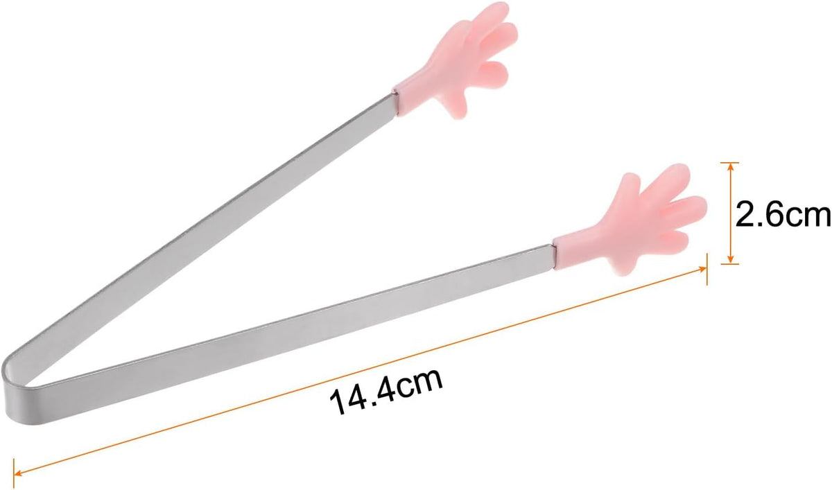 Mini Hand-Shaped Food Tongs, 5.67 in Stainless Steel Kitchen Tongs with Silicone Tips for Ice, Snacks, Fruit, Cooking & BBQ
