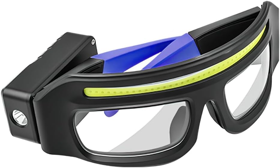 Rechargeable LED Headlamp Glasses with Motion Sensor, 5 Lighting Modes, USB-C Charging & Dual Spotlights for Camping and Auto Repair