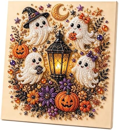 Halloween Ghost Pearl Art DIY Kit, Spooky Cute 3D Diamond Painting Crafts for Adults, DIY Fall Home Decor Wall Art, Beginner DIY Seasonal Party Gift