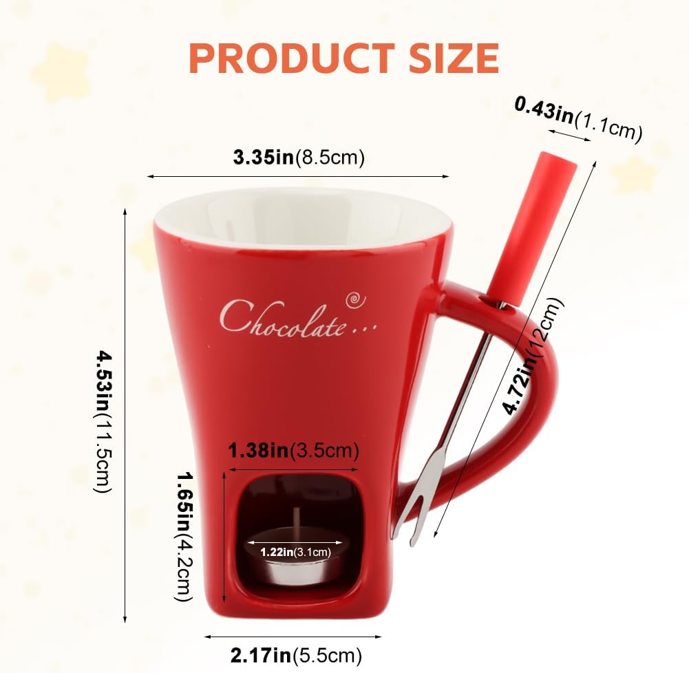 Mini Ceramic Chocolate Fondue Mug Set with Fork, Candle-Heated Melting Cup for Chocolate, Cheese & Caramel, Perfect for Date Nights, Parties & Gifts