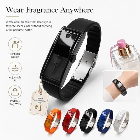 Refillable Fragrance Atomizer Bracelet, Wearable Perfume Dispenser Wristband with Adjustable Closure, Portable Scent Bracelet for Travel, Work & Daily Use