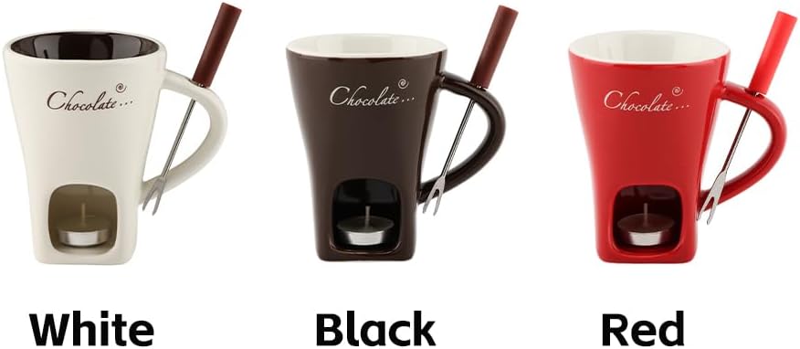 Mini Ceramic Chocolate Fondue Mug Set with Fork, Candle-Heated Melting Cup for Chocolate, Cheese & Caramel, Perfect for Date Nights, Parties & Gifts