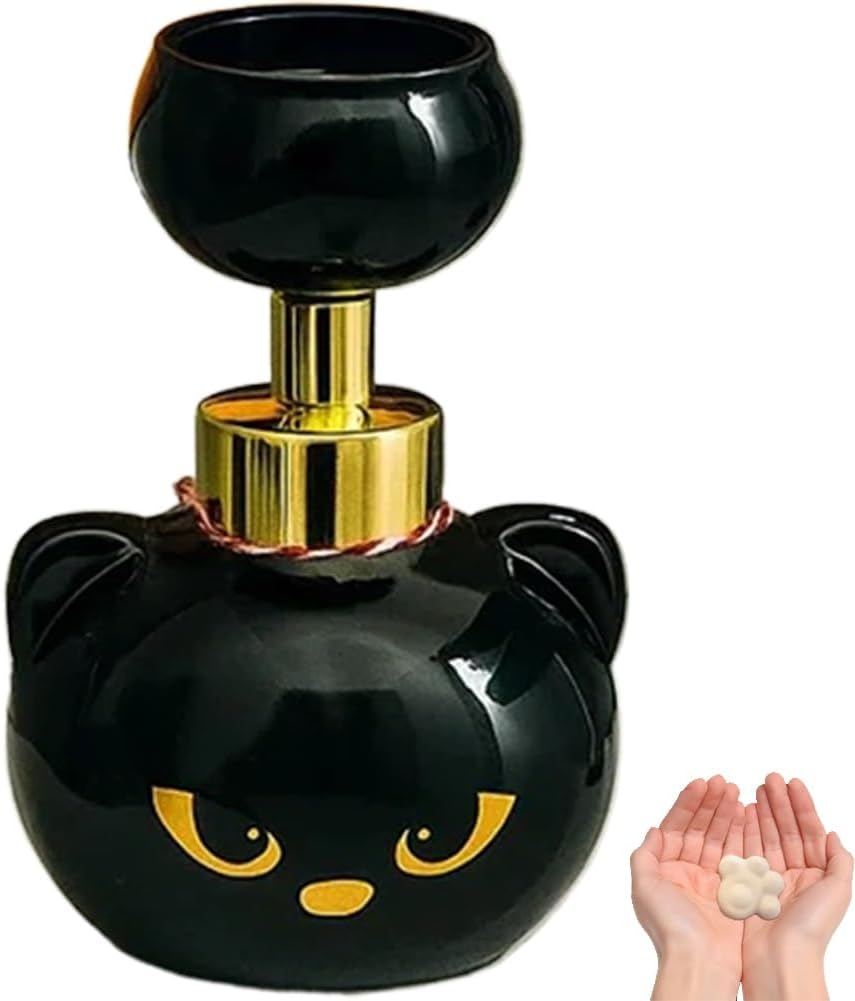 Halloween Cat Paw Foam Soap Dispenser – Cute Black Cat Paw Print Hand Soap Pump, Refillable Dispenser for Bathroom & Kitchen