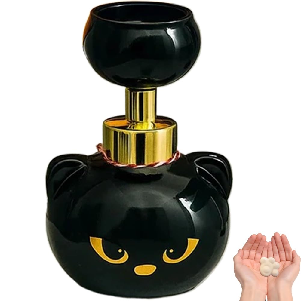 Halloween Cat Paw Foam Soap Dispenser – Cute Black Cat Paw Print Hand Soap Pump, Refillable Dispenser for Bathroom & Kitchen