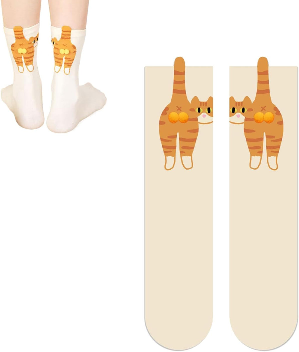 Cute Cat Butt Socks, Funny Animal Novelty Crew Socks, Novelty Cotton Sock for Women（2Pair）