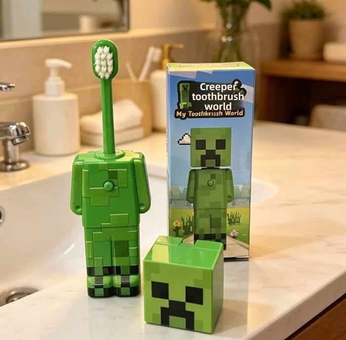 Kids Pixel Character Pop-Up Toothbrush with Cap | Ultra-Soft Travel Brush