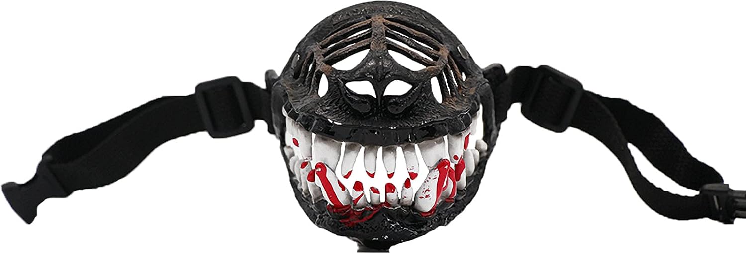 Scary Teeth Dog Muzzle for Halloween, Adjustable Basket Muzzle for Small, Medium and Large Dogs
