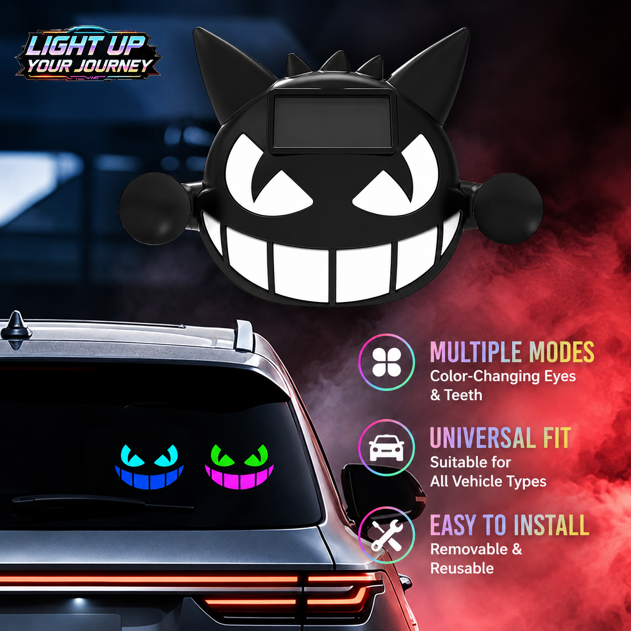 Solar Powered Little Devil Car Rear Window Light – Multi-Mode Color Changing LED