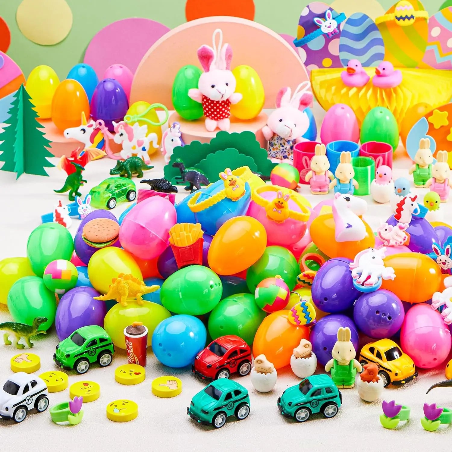 Prefilled Easter Eggs Toys and Stickers for Easter Egg Hunt, Filled with Toys Party Favors for Kids Boys Girls Easter Eggs Hunt, Basket Stuffers Fillers, Classroom Prize Supplies Kids Outdoor Play