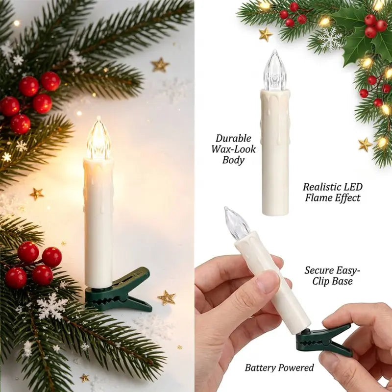 10-Pack LED Flameless Clip Candle Lights with Remote, Dimmable Flickering & Steady Modes, Timer, Christmas Tree Candles for Wreath, Mantel & Holiday Decor