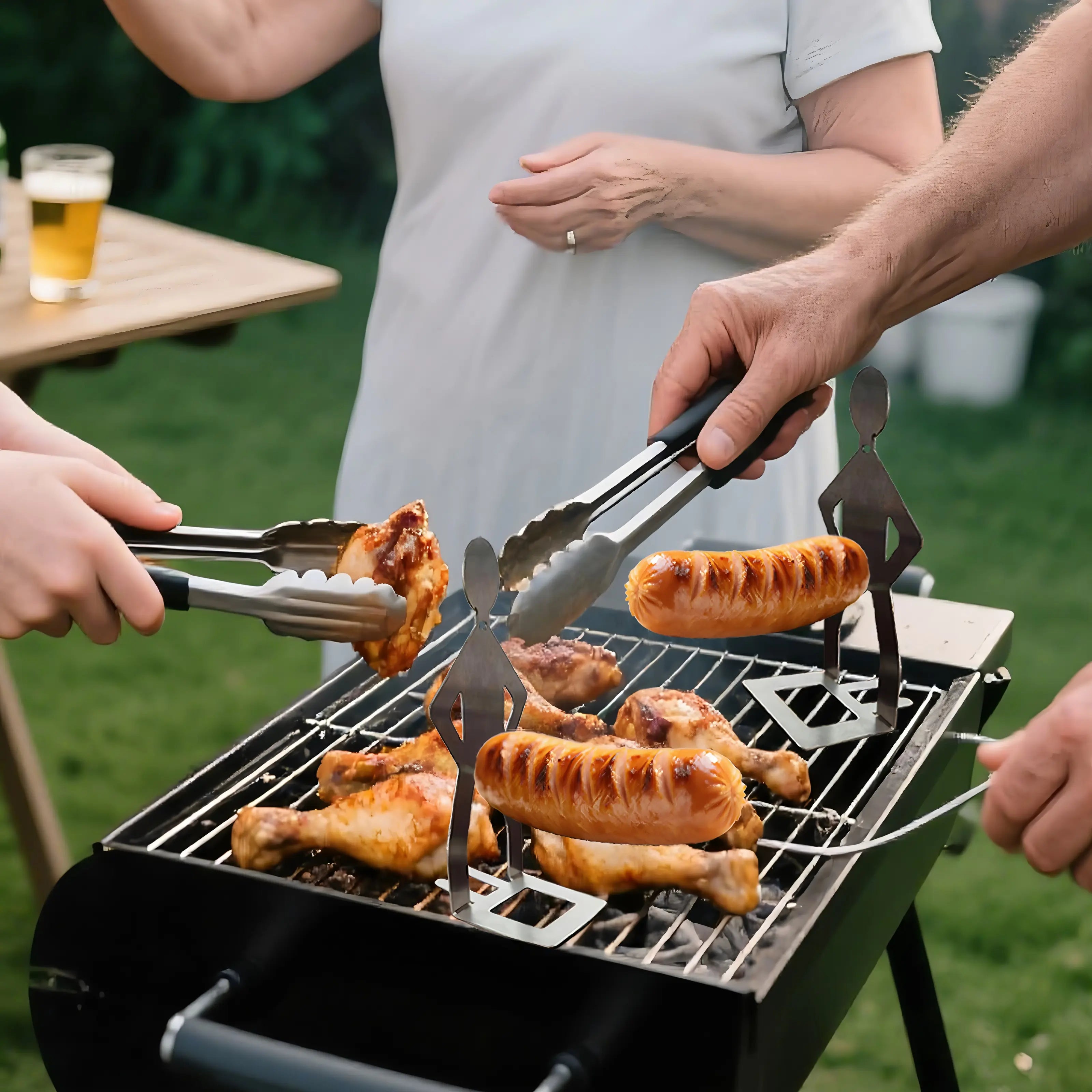 2PCS Funny Man Hot Dog Roaster: Portable Stainless Steel BBQ Rack