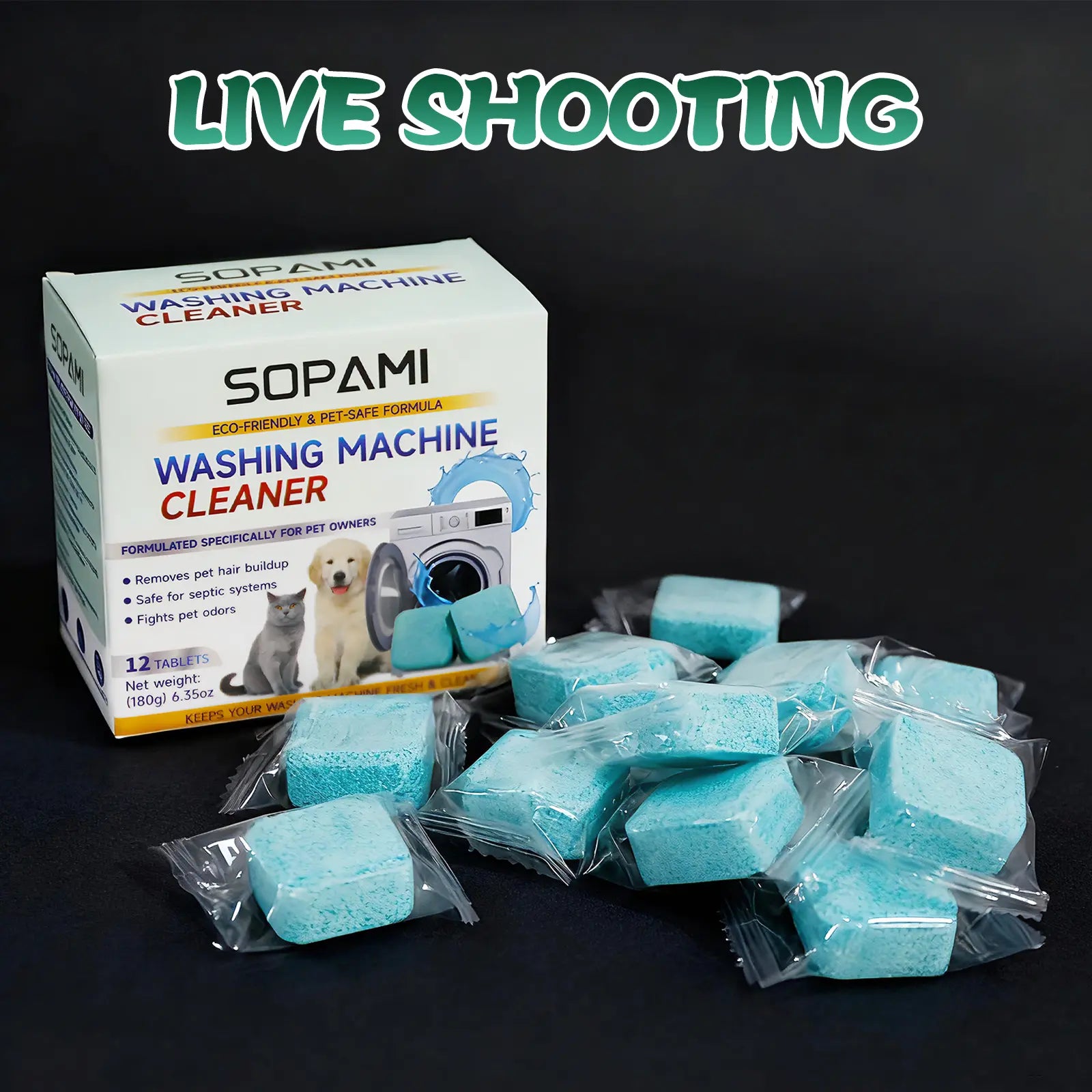 Eco-Friendly Washing Machine Cleaner 12 Tablets Removes Pet Hair Buildup