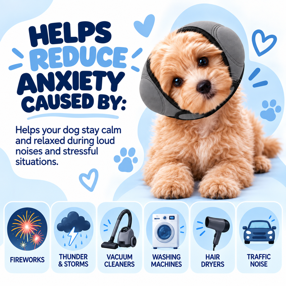 Soft Dog Noise-Reducing Ear Cover, Adjustable Calming Hood for Fireworks, Thunder & Grooming, Flexible Ear Wrap with Hook-and-Loop Closure for Small Medium Large Dogs