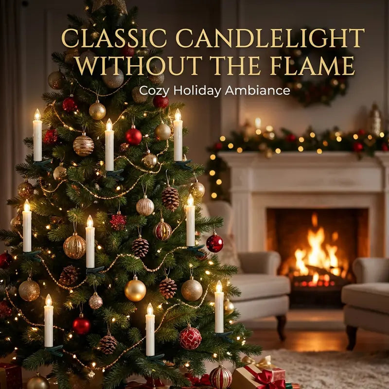 10-Pack LED Flameless Clip Candle Lights with Remote, Dimmable Flickering & Steady Modes, Timer, Christmas Tree Candles for Wreath, Mantel & Holiday Decor