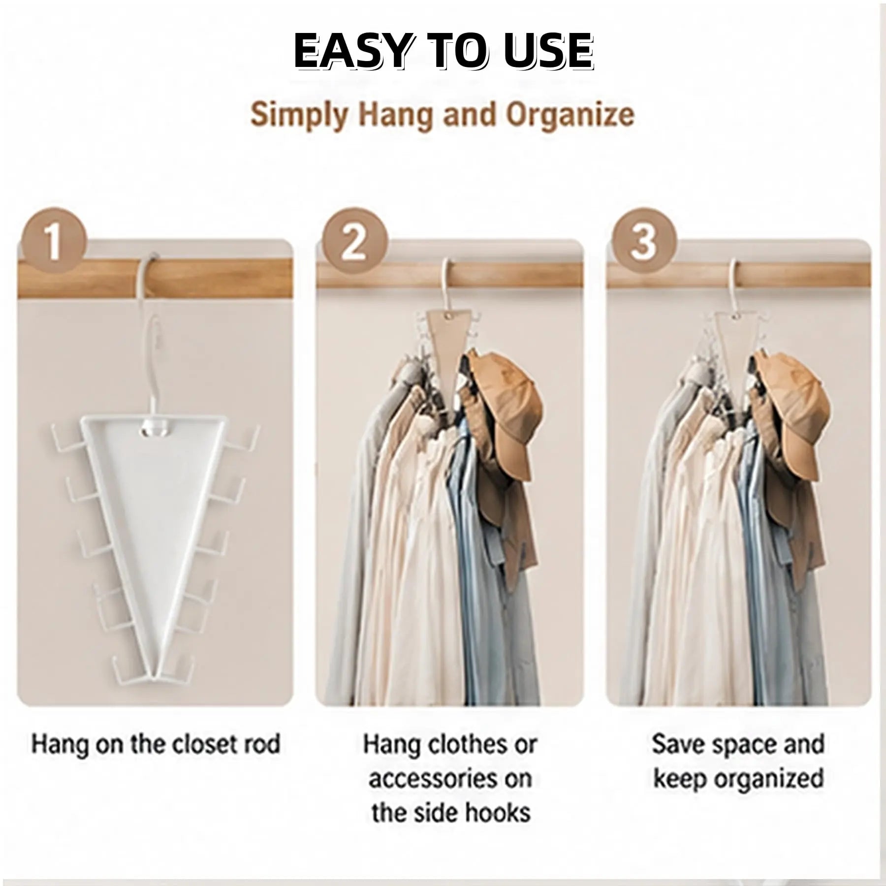 Three-step guide for hanging and loading the closet organizer