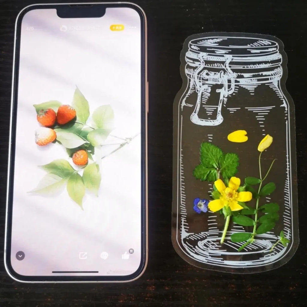Transparent dried flower bookmark DIY craft kit for children, cartoon pressed flowers, plants, leaves, sticky notes, autumn