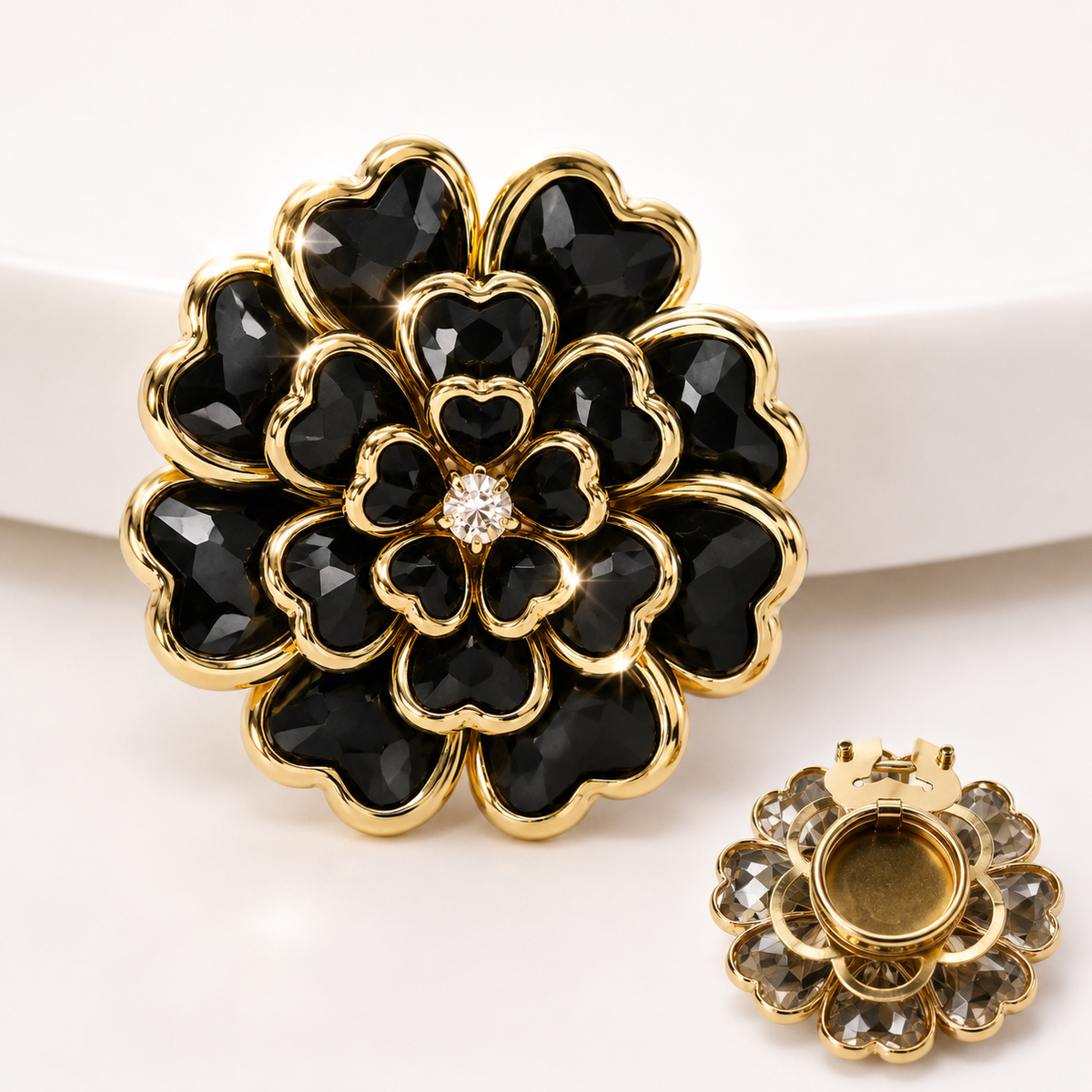 2-Pack Flower Rhinestone Button Covers, 38mm / 1.49 in Crystal Clip-On Jewelry for Blouses, Shirts & Clothing