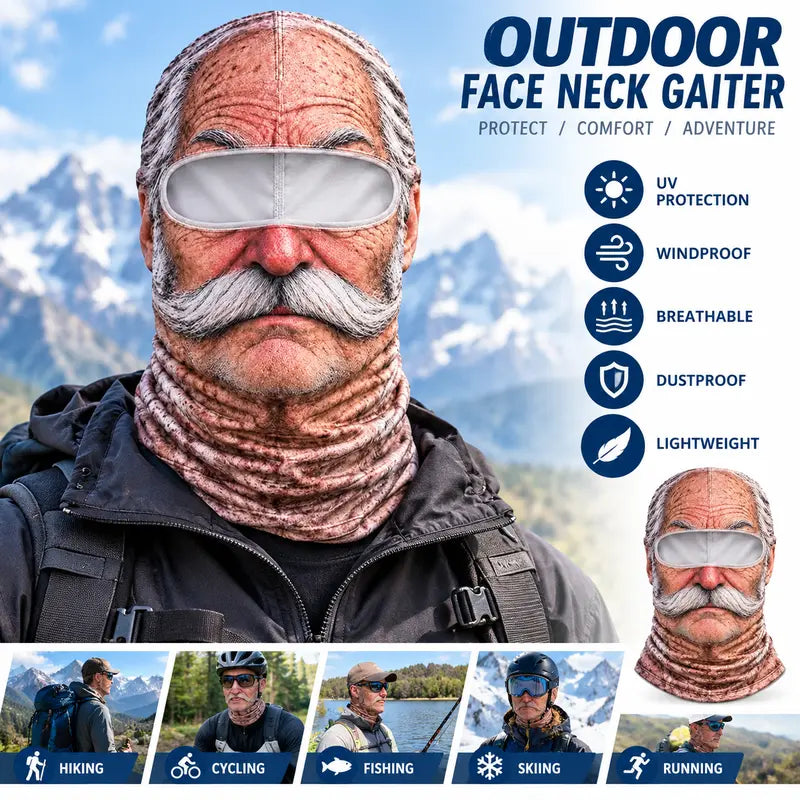 Funny Old Man Winter Face Mask, 3D Realistic Balaclava with Stretch Fit for Skiing, Snowboarding, Outdoor Cold Weather, Parties & Funny Photos