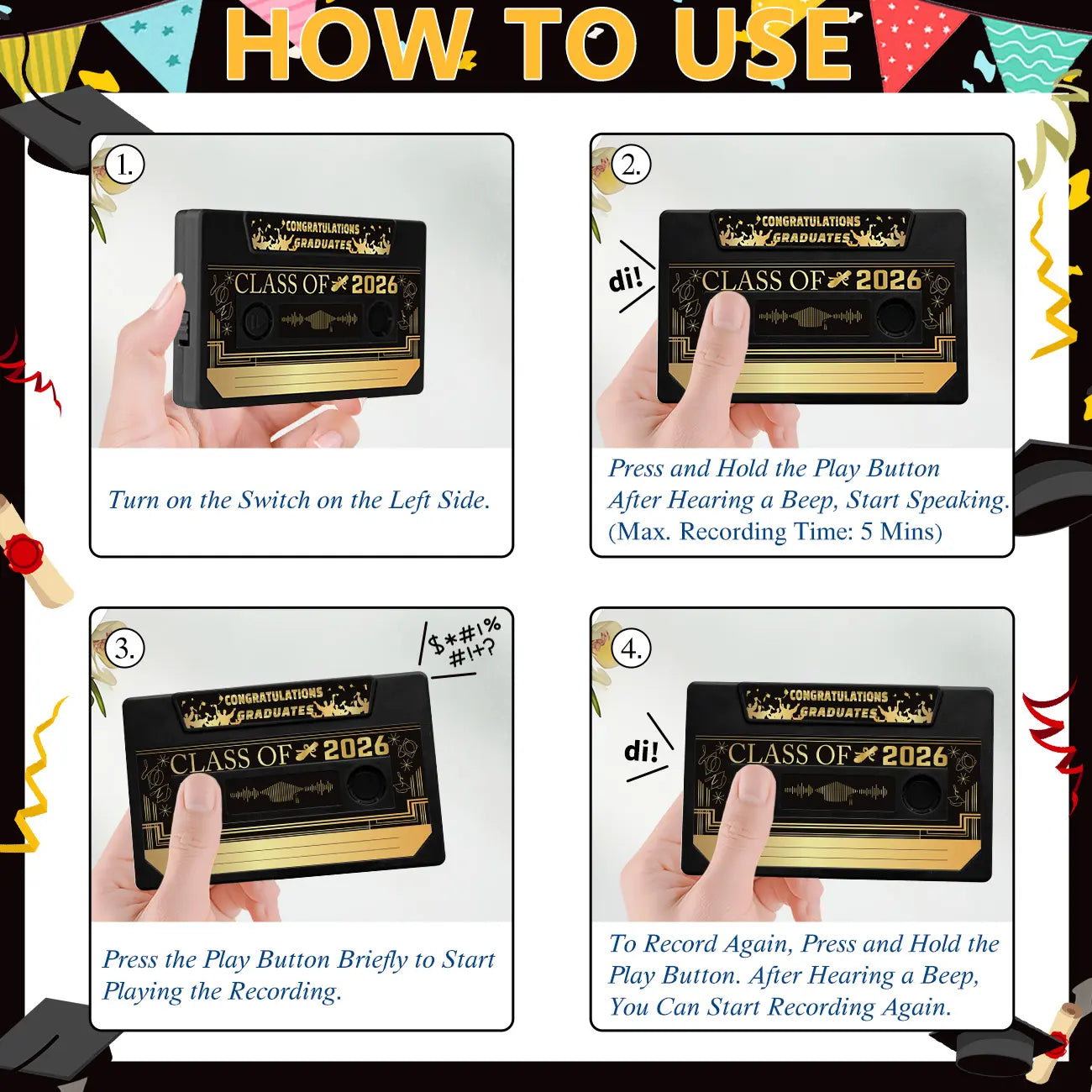 300s Voice Recordable Greeting Card - Class of 2026 Graduation Guestbook