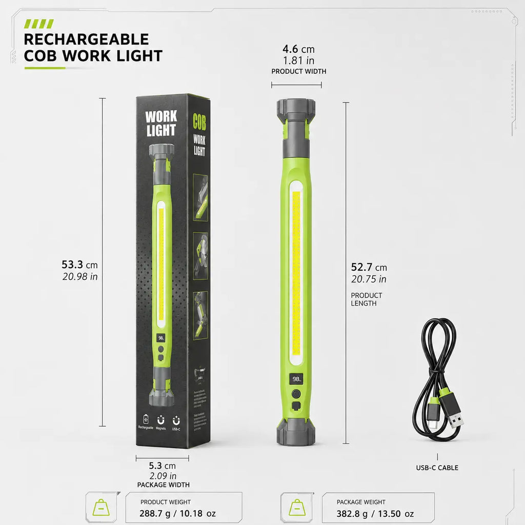 Rechargeable COB Work Light, USB-C Magnetic LED Inspection Light with Hook & Clamp, 360° Rotating Portable Mechanic Light for Car Repair, Emergency, Camping, Father’s Day Gifts for Men & Dad
