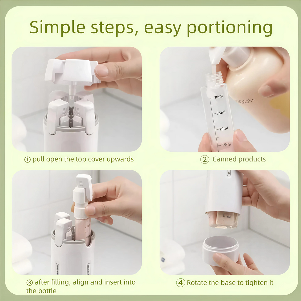 4-in-1 Portable Cosmetic Shampoo Dispenser Storage Bottle Plastic Travel Friendly Compact Design for Easy Carrying