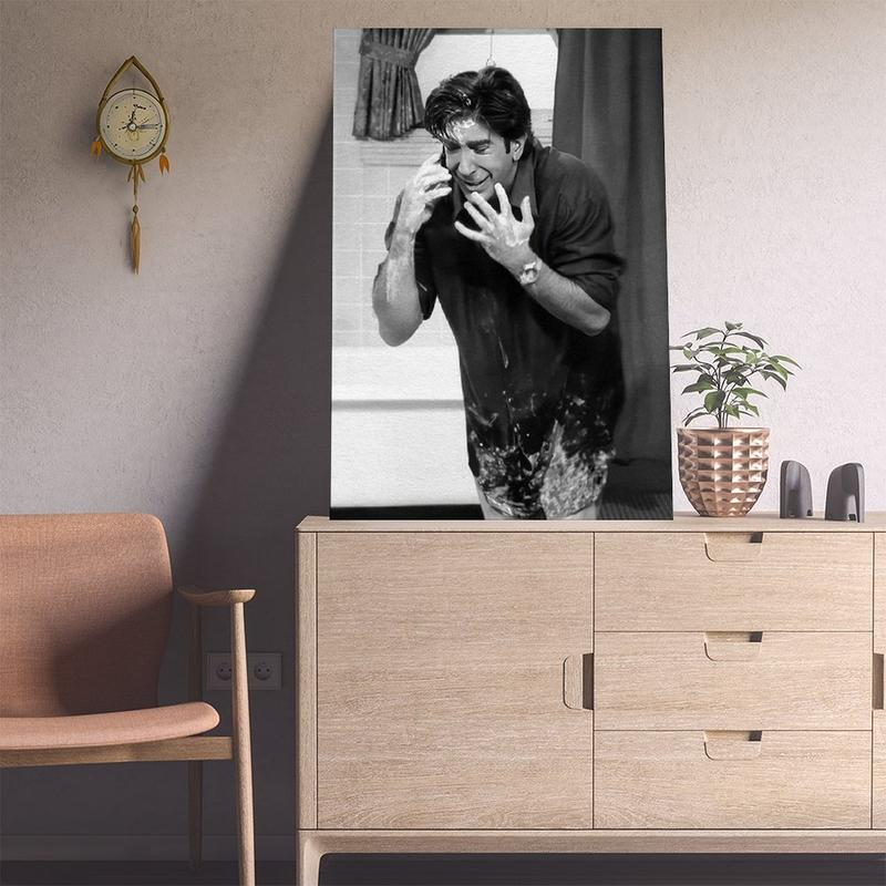 Funny Bathroom Wall Art Friends TV Show Comedy Print for Restroom Decor, Ross Geller Humorous Black White Wall Art Men Toilet Room