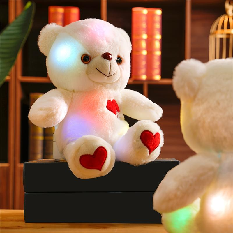 LED Light-Up Teddy Bear - Glow-in-the-Dark Plush with Heart & Rose