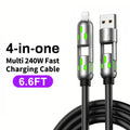 6.6FT 4-in-1 USB-C Cable, PD Fast Charging, Data Sync, EXAVON USB-A, Type-C, Lightning,  Aluminum, Compatible