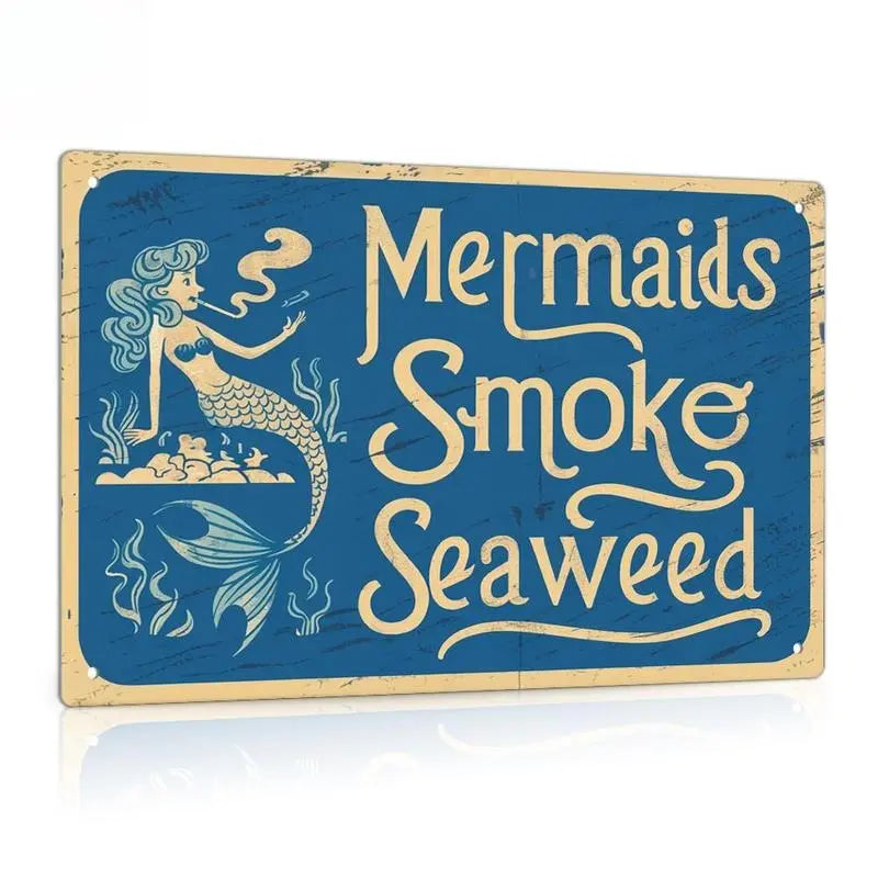 Vintage Mermaid Letter Pattern Metal Sign, 1 Count Retro Decorative Plaque