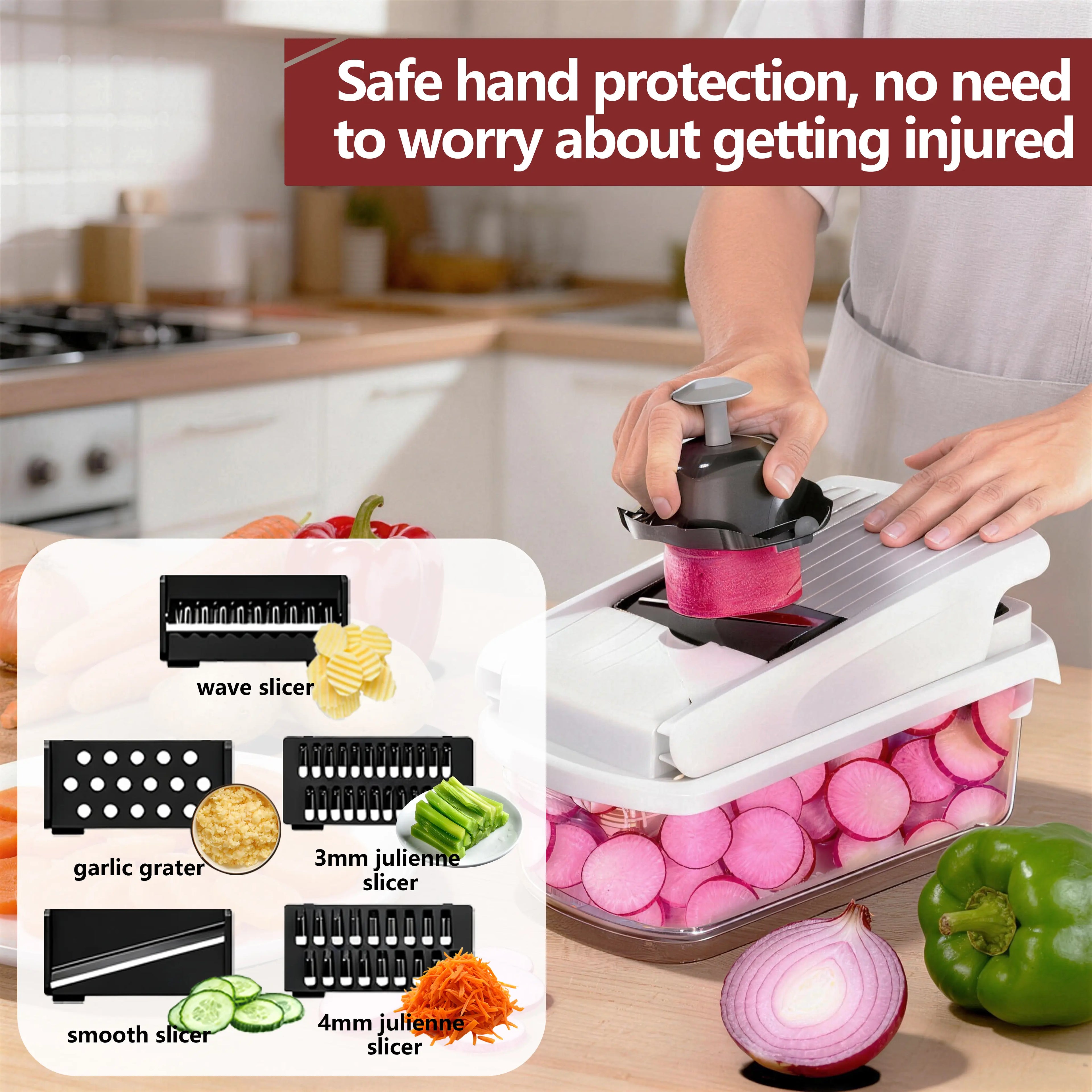 Snofrid Vegetable Chopper,15-in-1 Multifunctional Food Chopper,Professional Onion Chopper with 8 Blades