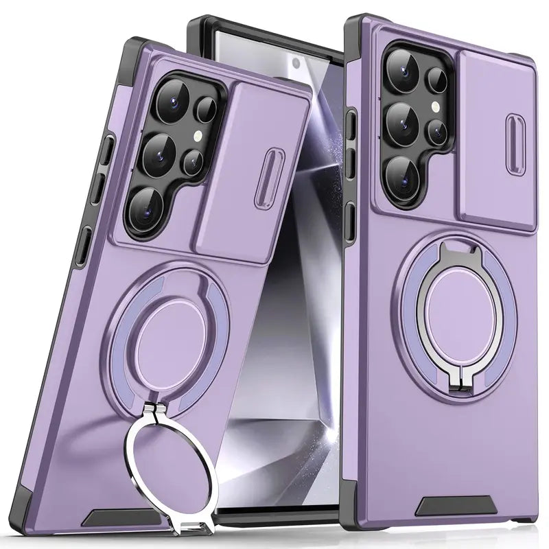 OREKROY Shockproof Magnetic Case with Slide Camera Lens Protector For Samsung Galaxy