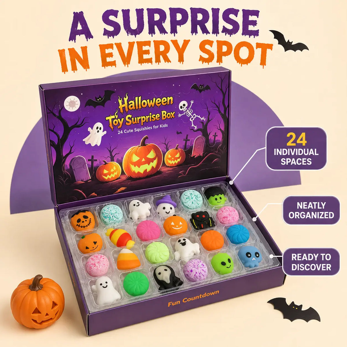 24-Piece Halloween Squishy Surprise Box, 24-Day Countdown Sensory Fidget Toy Set, Soft Squeeze Halloween Gifts & Party Favors