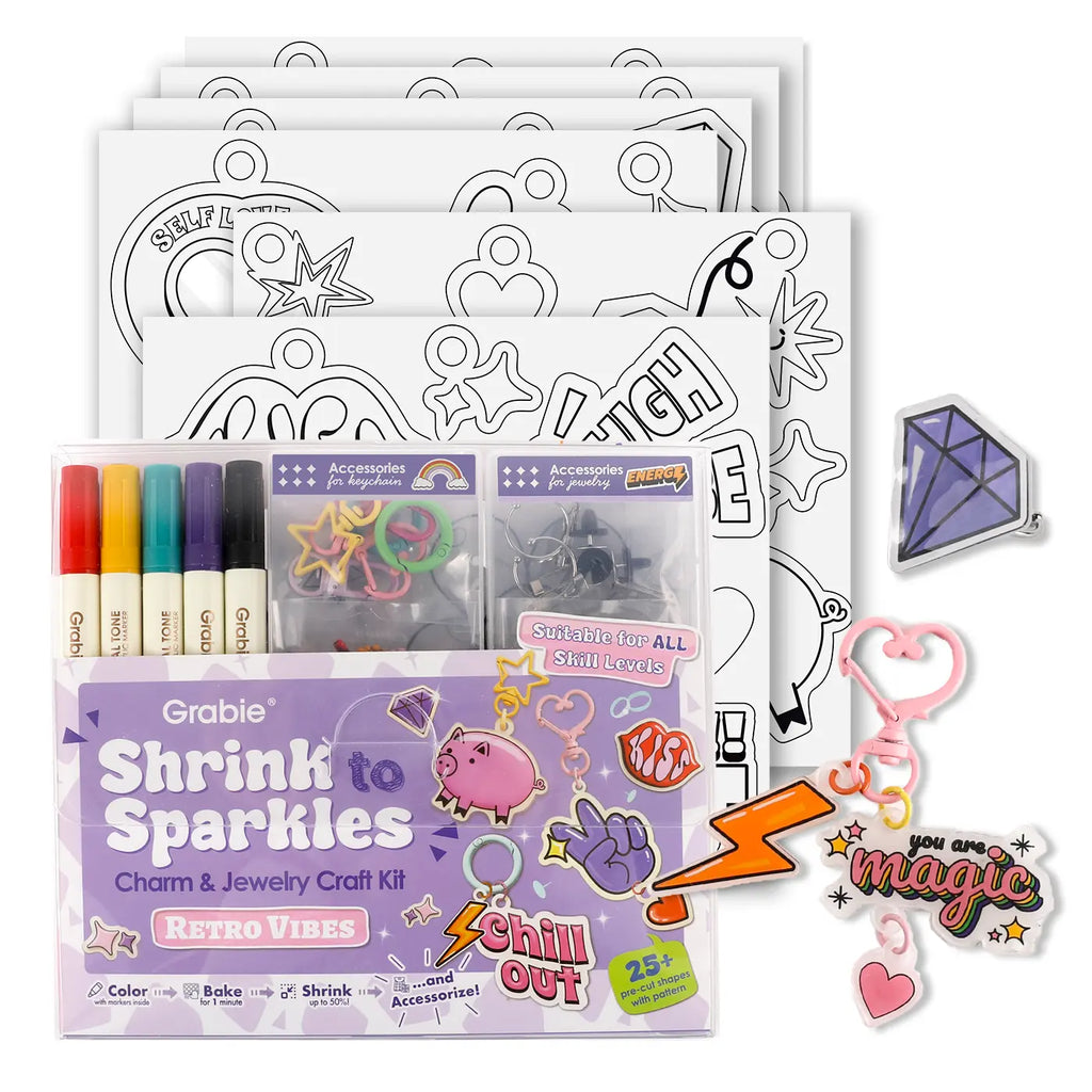 Grabie Shrink to Sparkles Craft Kit, Shrinky Dinks, Retro Style, Vintage Style