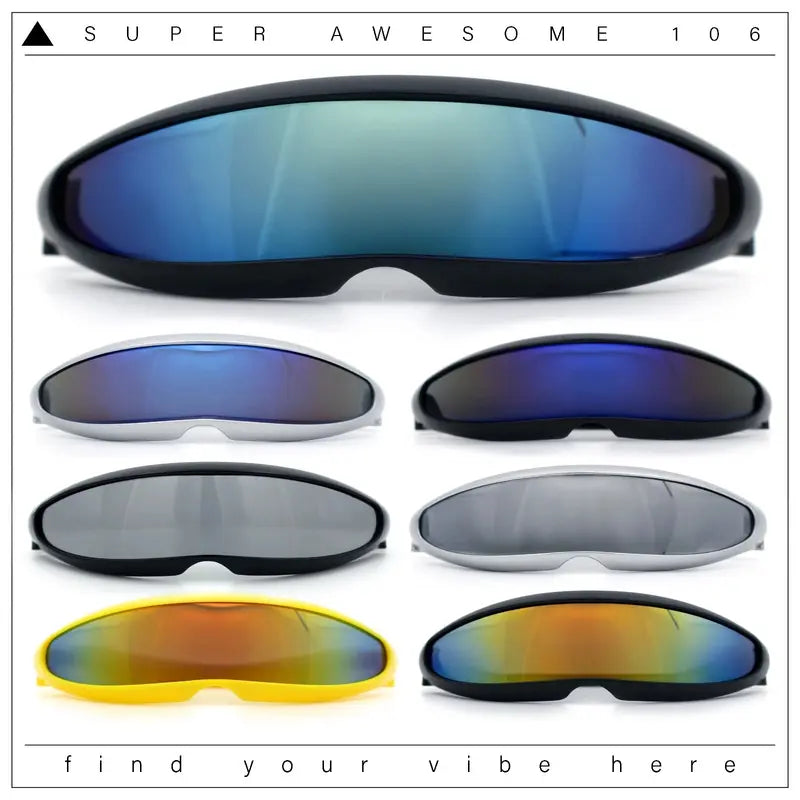 Futuristic Cyberpunk Cyclops Monolens Sunglasses - Robotic Mirror Lens Shades with UV400 Protection