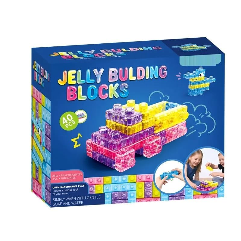 40-Piece Soft Jelly Building Blocks for Kids, Flexible Sensory Construction Toy, STEM Learning Building Set for Boys and Girls Ages 3+