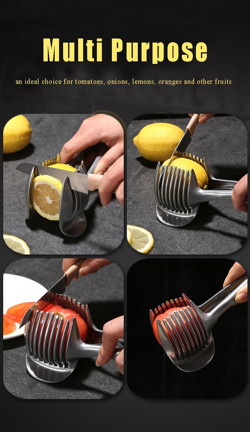 Aluminum Tomato Slicer Holder Tongs – Multi-Slot Cutting Guide for Even Fruit, Vegetable & Egg Slices