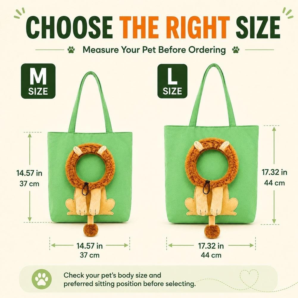 Lion-Shaped Pet Carrier Tote Bag, Head-Out Canvas Shoulder Bag for Cats & Small Dogs