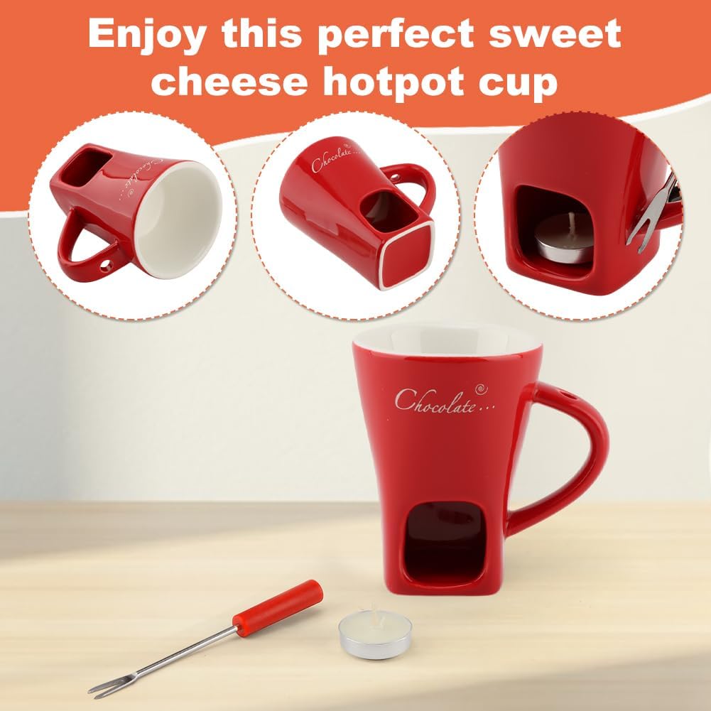Mini Ceramic Chocolate Fondue Mug Set with Fork, Candle-Heated Melting Cup for Chocolate, Cheese & Caramel, Perfect for Date Nights, Parties & Gifts