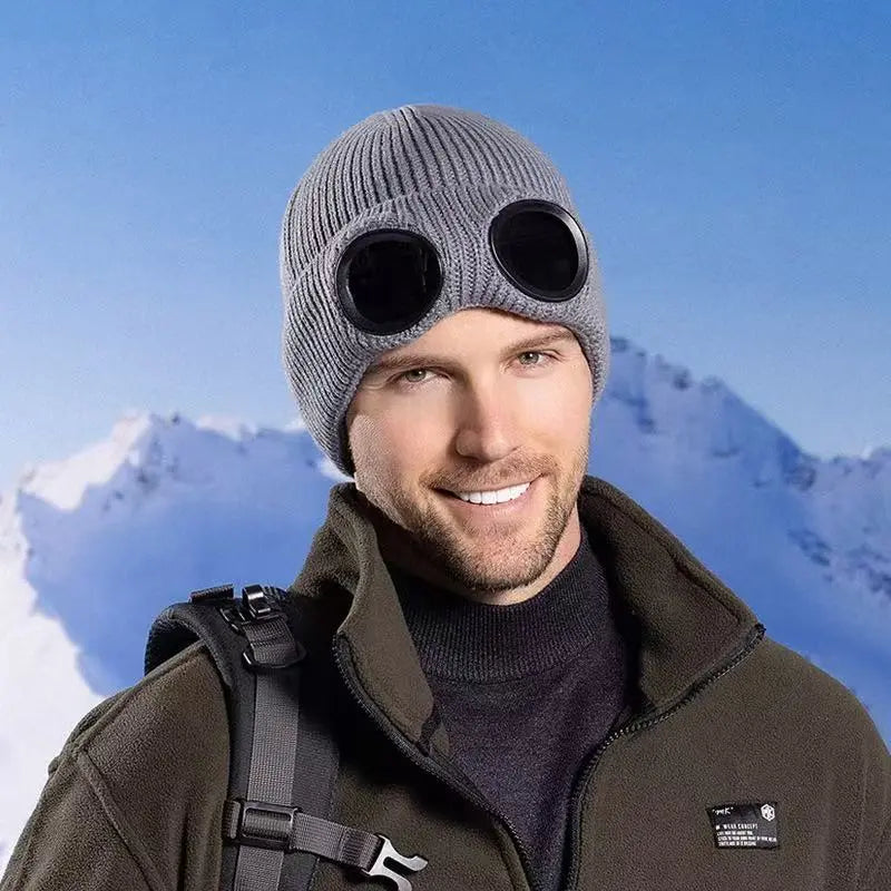 Unisex Solid Color Goggle Lens Design Beanie Hat - Casual Soft Comfortable Beanie for Fall & Winter, Fashion Accessories for Both Men & Women, Machine Washable Style Trendy SpringStatements Headwear tiktokshopspringglowup