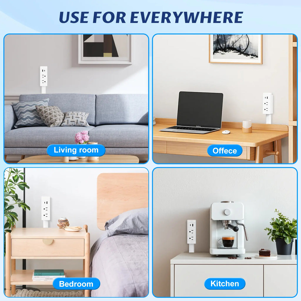 【100% FIRE-SAFE】EAZY Outlet Extender – Prevents Fire Hazards, Extendable 18"-28" Featuring USB-C, USB-A & 2 AC Outlets, 180° Rotating Plug Adapter for Hard-to-Reach Sockets Behind Furniture