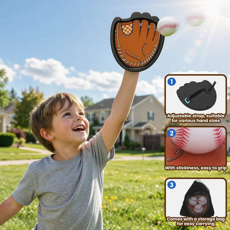 Velcro Ball and Catch Ball Set, Outdoor Games for Kids, Baseball & Football Glove, Beach Yard Camping Toys  (2 Paddles & 3 Balls) Family Backyard Games Summervibes