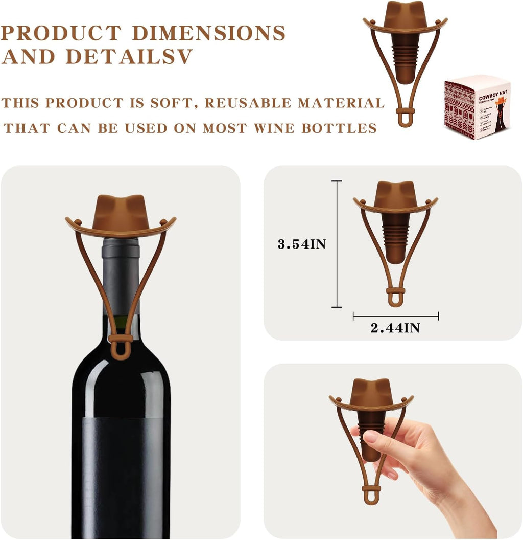 Cowboy Hat Wine Stopper, Reusable Silicone Bottle Stopper for Wine & Champagne, Funny Western Bottle Cap, Cute Party Decoration Gift for Men & Women