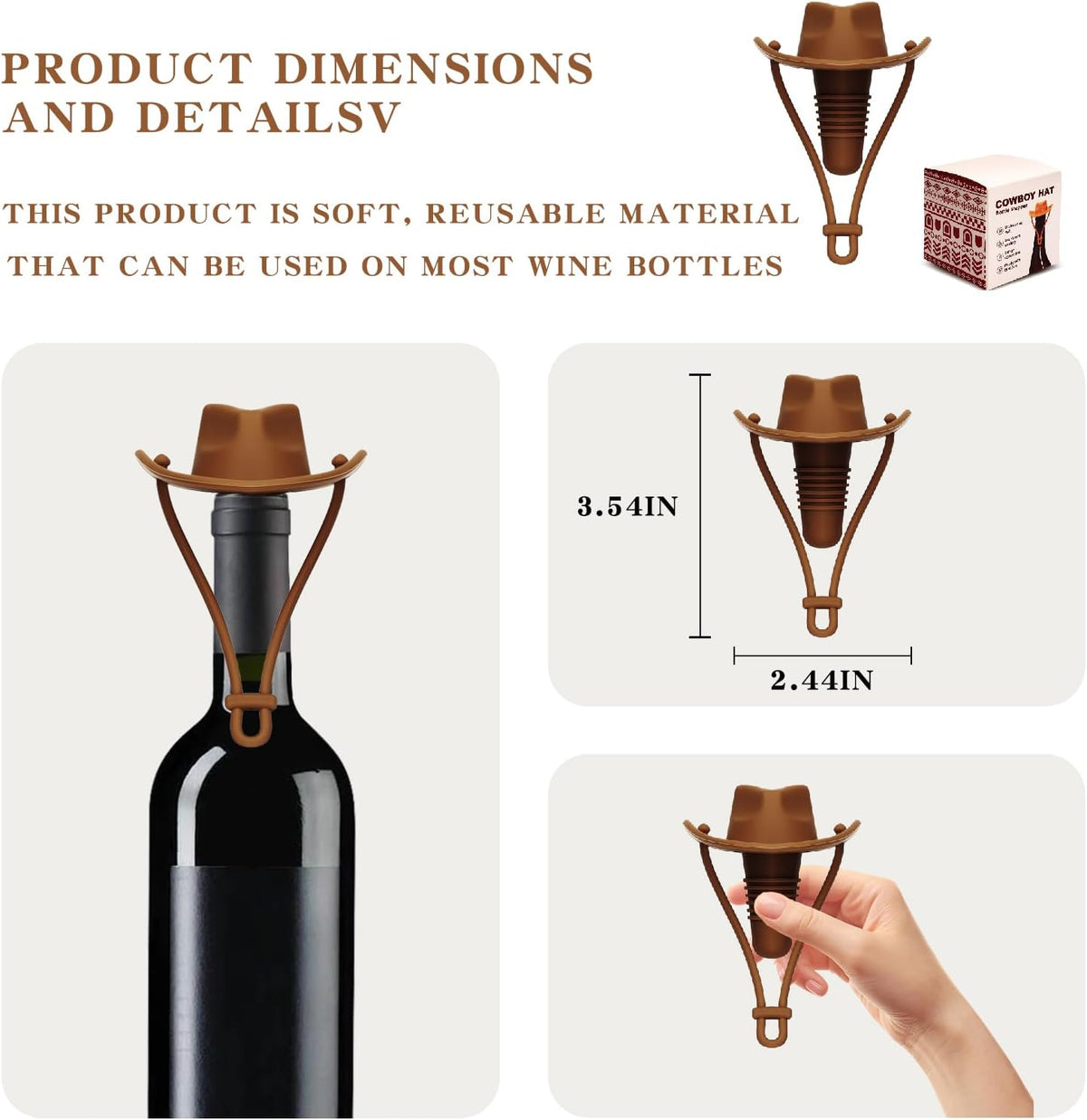 Cowboy Hat Wine Stopper, Reusable Silicone Bottle Stopper for Wine & Champagne, Funny Western Bottle Cap, Cute Party Decoration Gift for Men & Women