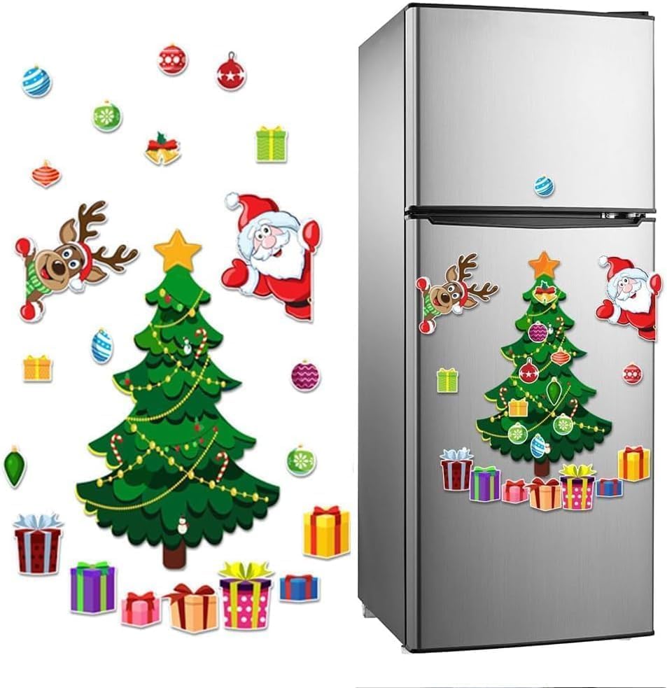 DIY Magnetic Christmas Tree Fridge Magnets Set – Reusable Holiday Refrigerator Decoration Kit with Santa, Reindeer & Gifts