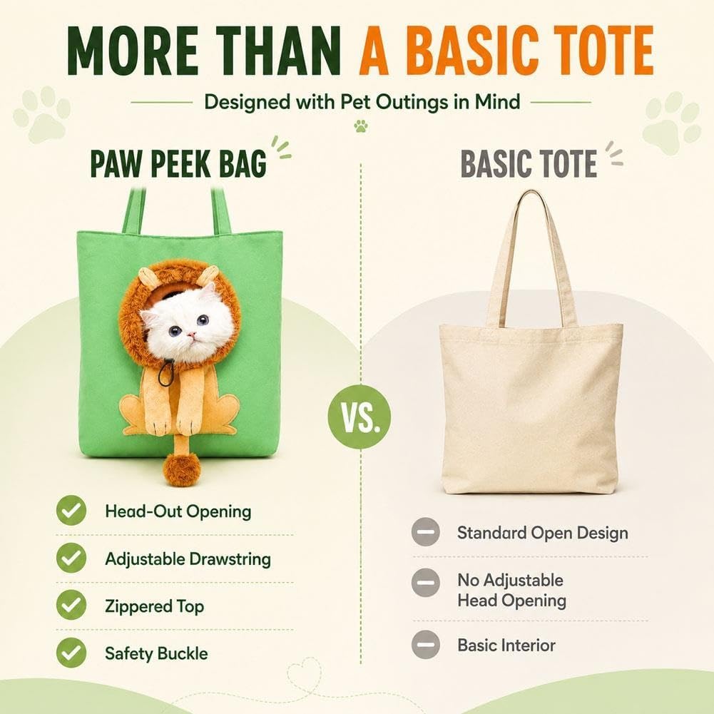 Lion-Shaped Pet Carrier Tote Bag, Head-Out Canvas Shoulder Bag for Cats & Small Dogs