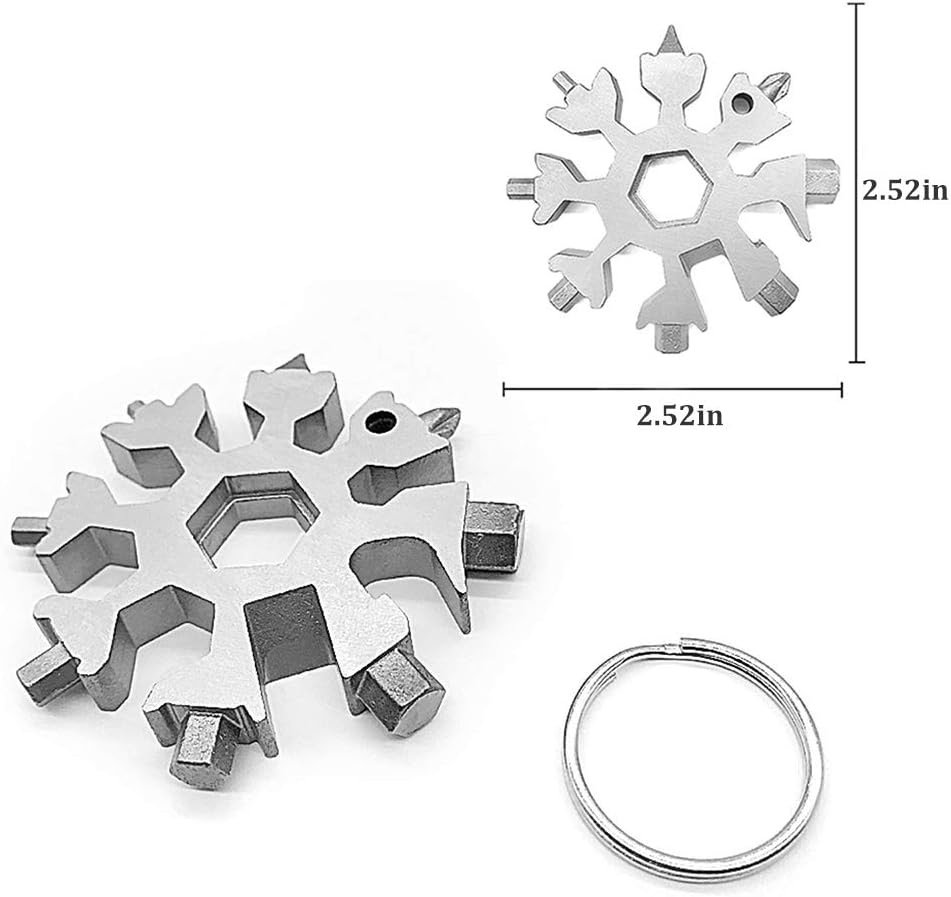 Snowflake Multi-Tool - 19-in-1 Stainless Steel Snowflake Tool with Keychain, Screwdriver, Bottle Opener, Compact and Portable for Outdoor Adventure and Daily Use