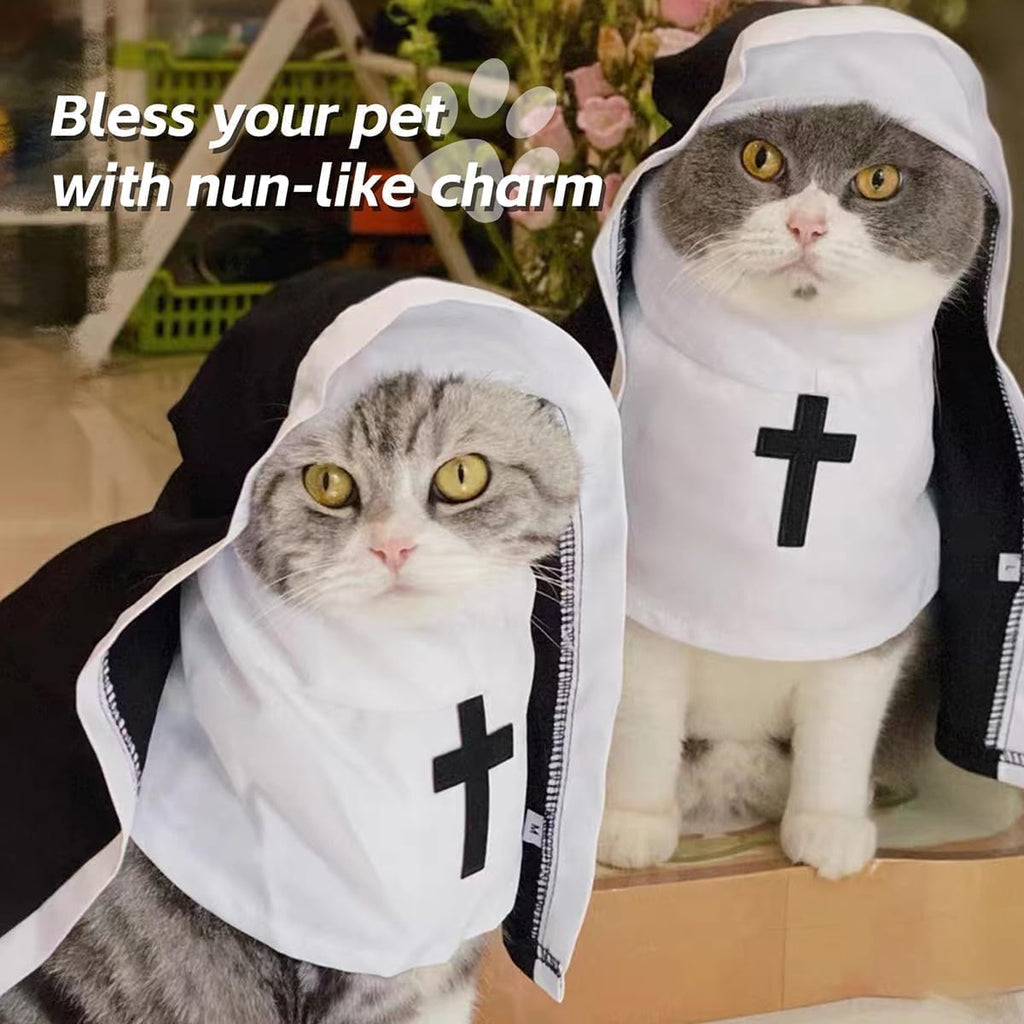 Funny Cat Nun Halloween Costume, One-Piece Hooded Dress for Cats & Small Dogs